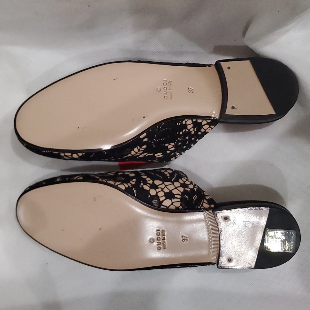 Gucci Princetown Horsebit Lace Leather Black Nude Loafer Mule Flat Slipper 37 - Picture 8 of 8